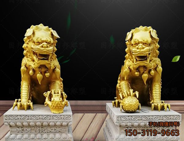 鎏金看門(mén)銅獅子雕塑