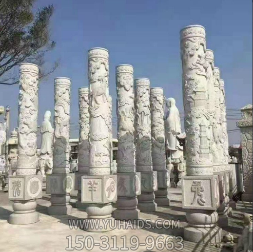 十二生肖石柱子，城市園林文化柱雕塑