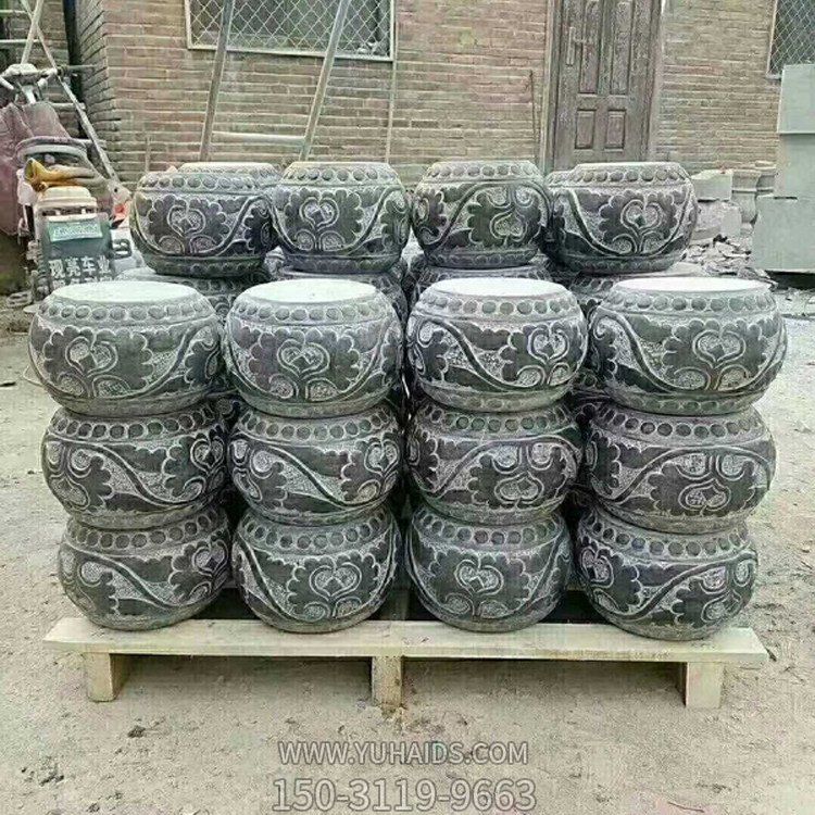青石柱墩，寺廟柱子底部用的石墩子雕塑
