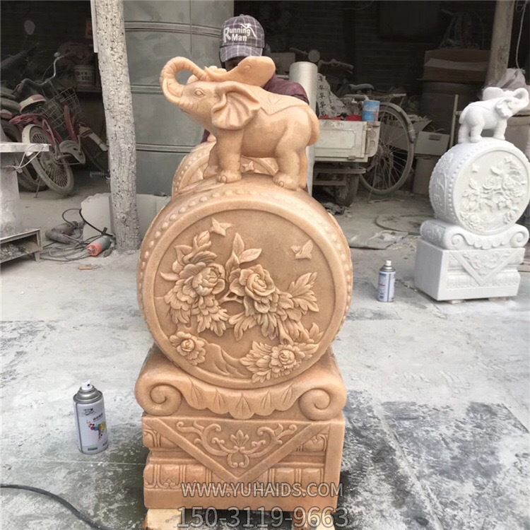 抱鼓石一對(duì)晚霞紅庭院戶外門(mén)口仿古門(mén)墩雕塑