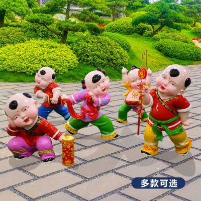 玻璃鋼彩繪福娃，中國傳統(tǒng)喜慶娃娃雕塑
