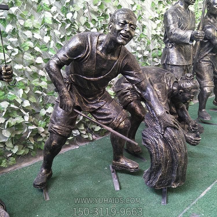 玻璃鋼仿銅色割稻子、插秧等干貨農(nóng)民塑像雕塑