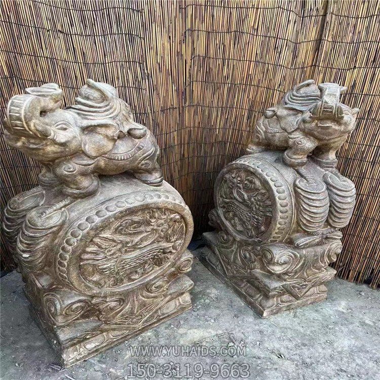 招財(cái)門墩，大象抱鼓石雕塑