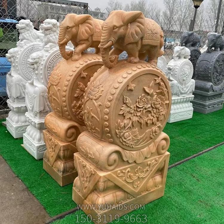 庭院別墅門(mén)口黃蠟石石雕戶(hù)外園林浮雕鎮(zhèn)宅辟邪抱鼓石雕塑