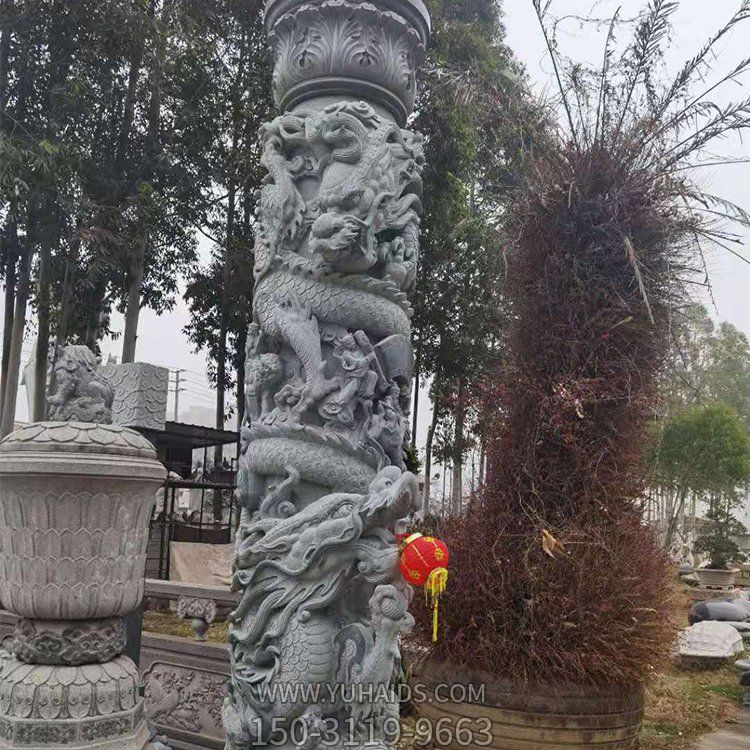 盤龍柱，青石石雕龍柱子雕塑