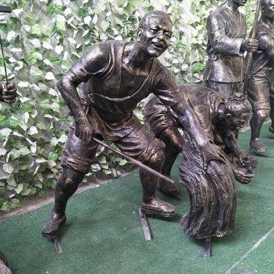 玻璃鋼仿銅色割稻子、插秧等干貨農(nóng)民塑像