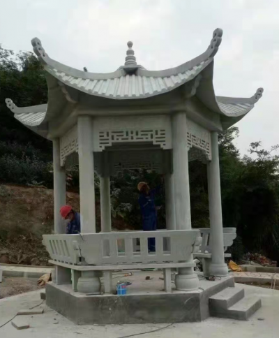 六角涼亭，大理石石雕亭子