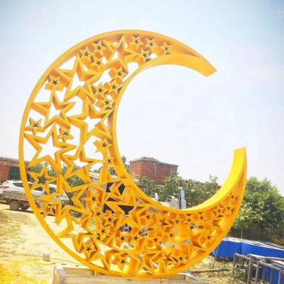 不銹鋼戶(hù)外廣場(chǎng)大型鏤空創(chuàng)意五角星月亮雕塑