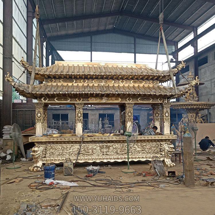 純銅大香爐，寺廟大型焚香爐雕塑