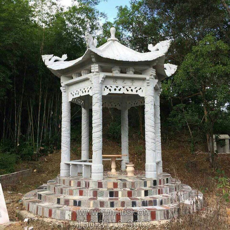 漢白玉六角石雕亭子，公園園林休息涼亭雕塑
