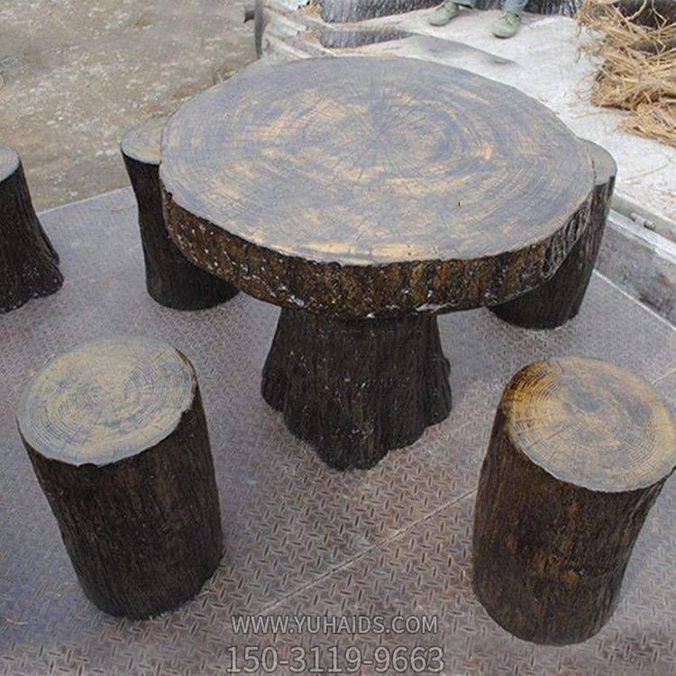 公園戶(hù)外擺放玻璃鋼仿樹(shù)木圓桌圓柱凳子
