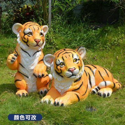 玻璃鋼仿真可愛老虎，彩繪老虎雕塑