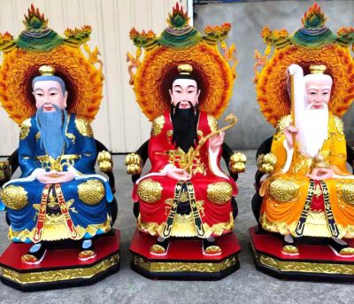 太上老君、上清靈寶天尊、三清道祖玻璃鋼彩繪神佛三清祖師雕塑