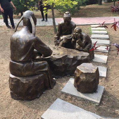 下棋，公園情景銅雕