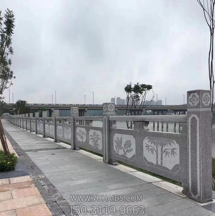 花崗巖雕花石欄板，市政路橋護(hù)欄雕塑