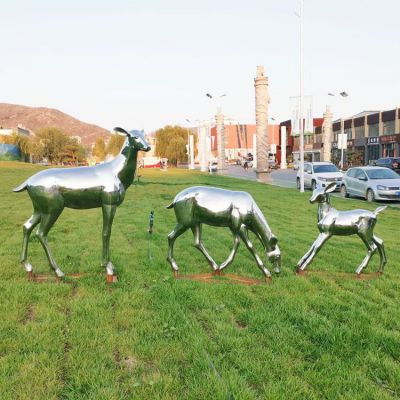 街道草地?cái)[放不銹鋼鏡面鹿動物雕塑