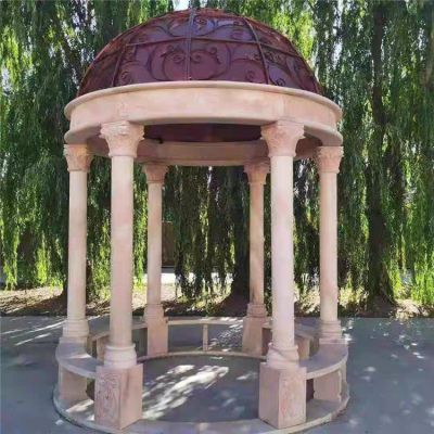 歐式石雕涼亭，鐵藝半球型圓頂亭子
