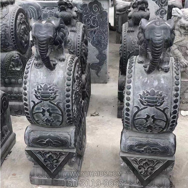 石雕青石門墩一對招財(cái)鎮(zhèn)宅家用門口小象抱鼓石擺件