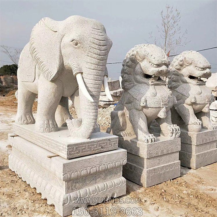 石雕大象、石雕獅子，漢白玉傳統(tǒng)雕塑定制加工