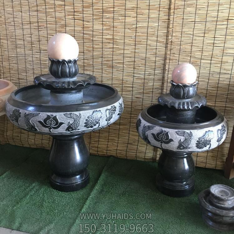 小型室內(nèi)黑色大理石風(fēng)水球水缽，辦公家用招財(cái)風(fēng)水?dāng)[件雕塑