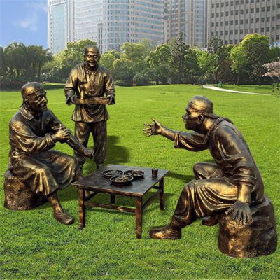 劃拳，玻璃鋼仿銅民俗生活情景雕塑