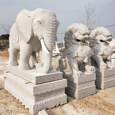 石雕大象、石雕獅子，漢白玉傳統(tǒng)雕塑定制加工