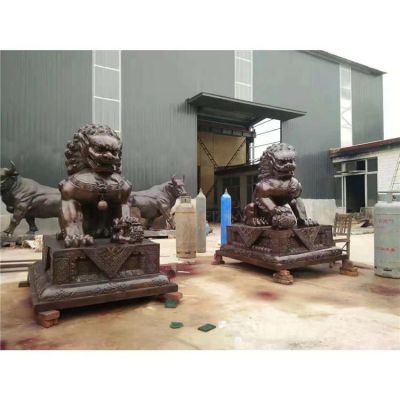 工廠企業(yè)銅雕門口一對鎮(zhèn)宅招財(cái)獅子雕塑