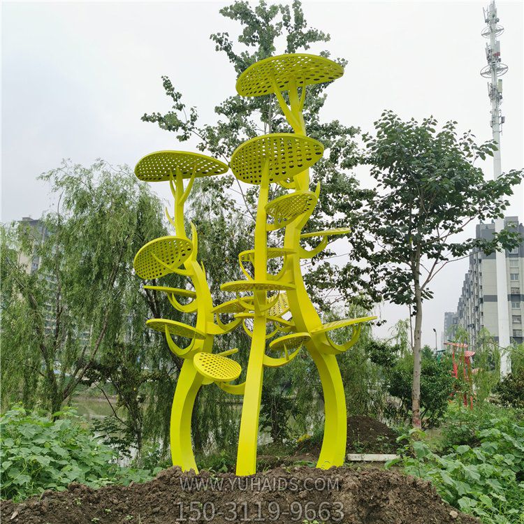 不銹鋼抽象樹，網(wǎng)狀樹葉樹冠雕塑
