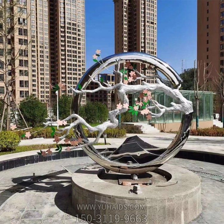 古風(fēng)梅花創(chuàng)意不銹鋼景觀雕塑，古意盎然的水景裝飾