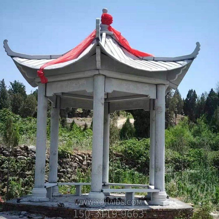 戶(hù)外園林?jǐn)[放青石雕刻六角涼亭雕塑