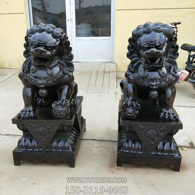 家用庭院別墅門(mén)口大型玻璃鋼仿銅一對(duì)鎮(zhèn)宅獅子雕塑