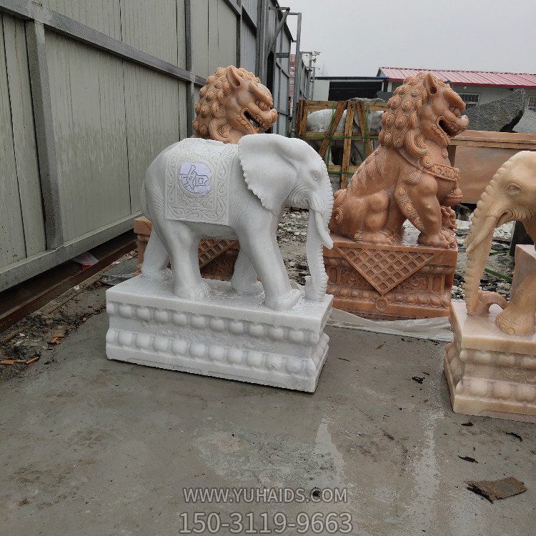 漢白玉石雕園林庭院門(mén)口鎮(zhèn)宅招財(cái)大象雕塑