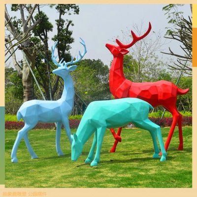 玻璃鋼梅花鹿，幾何形塊面抽象動(dòng)物雕塑