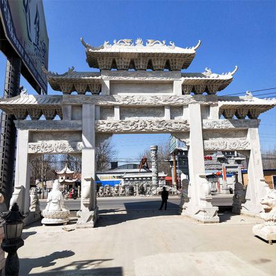 石雕牌坊，大型三間四柱漢白玉石雕牌樓