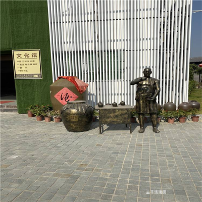 玻璃鋼仿銅人物雕塑，酒文化系列之賣酒場景雕塑
