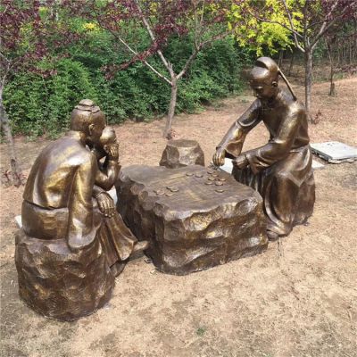 下棋，民俗生活人物玻璃鋼場(chǎng)景雕塑