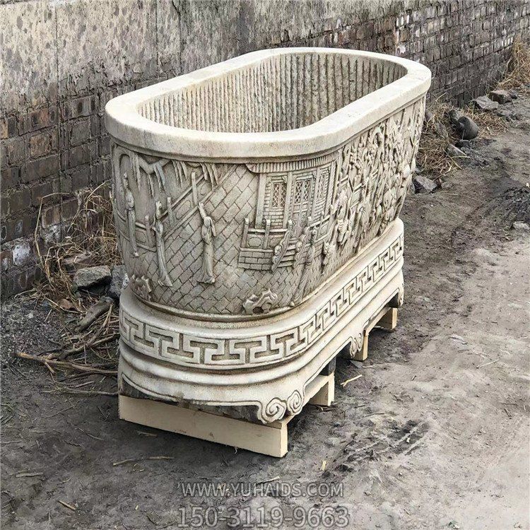 漢白玉仿古石槽，深水槽雕塑