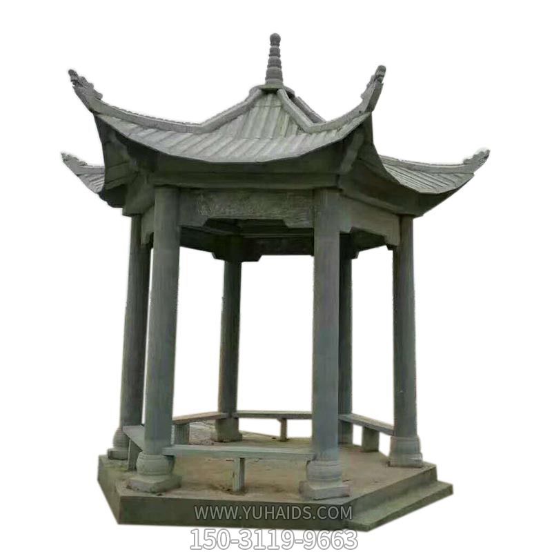 花園廣場(chǎng)擺放簡易仿古六角休閑涼亭雕塑