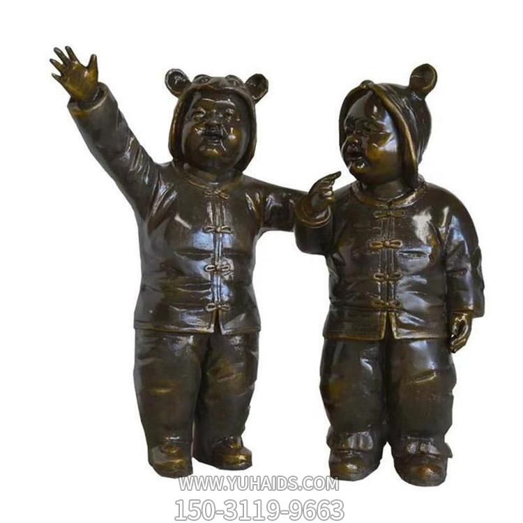園林玻璃鋼仿銅戶(hù)外玩耍的兒童景觀雕塑