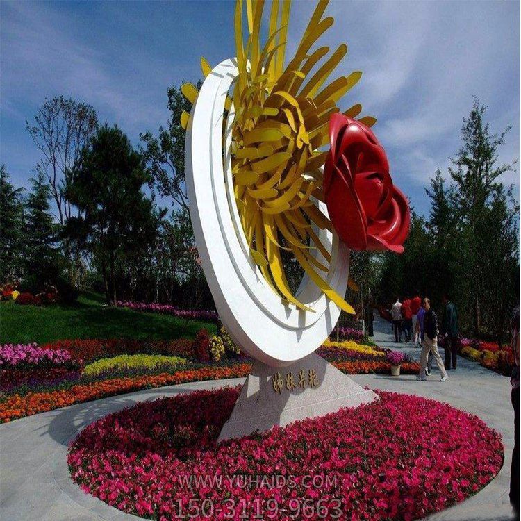 姊妹并艷，不銹鋼創(chuàng)意玫瑰花、菊花景觀雕塑