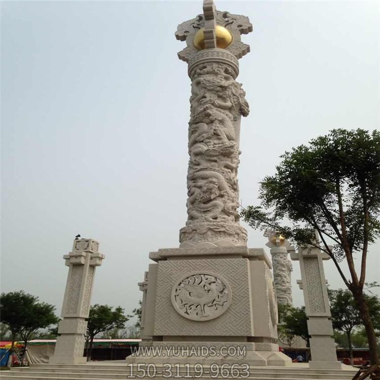 戶外廣場(chǎng)大型盤(pán)龍石雕龍柱雕塑