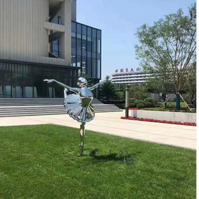 不銹鋼芭蕾女孩，鏡面跳舞女孩雕塑