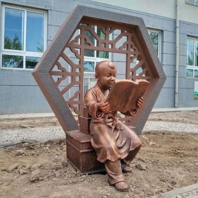 古代看書的小孩，校園鑄銅鍛銅創(chuàng)意學(xué)習(xí)廣場書籍雕塑