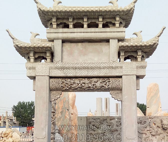 景區(qū)單門(mén)大理石浮雕工藝牌坊石雕雕塑