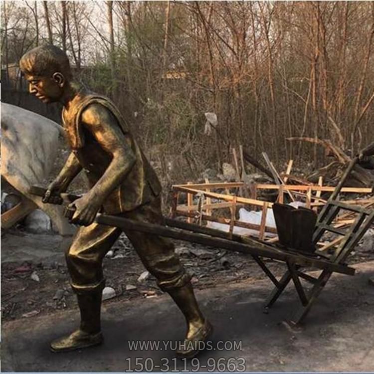 戶(hù)外園林玻璃鋼仿銅耕地的人物雕塑
