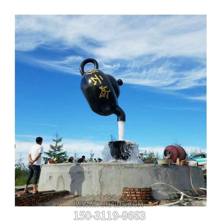 戶(hù)外景區(qū)大型玻璃鋼懸浮流水?dāng)[件天壺雕塑