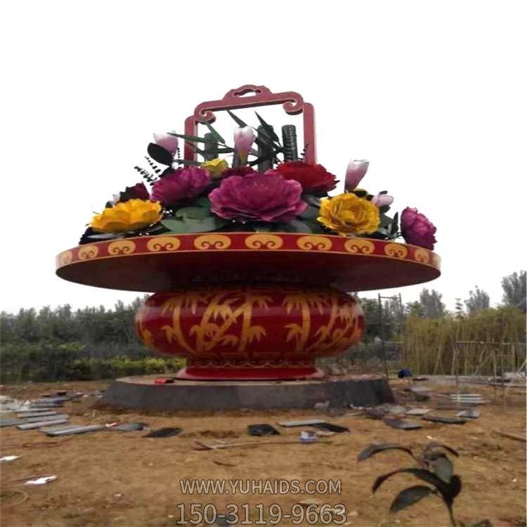 公園廣場大型玻璃鋼景觀花籃，慶典大花籃雕塑