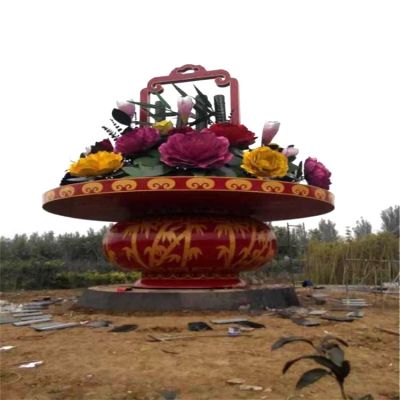 公園廣場(chǎng)大型玻璃鋼景觀花籃，慶典大花籃