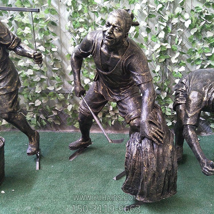 割稻子，玻璃鋼仿銅農(nóng)耕人物雕塑
