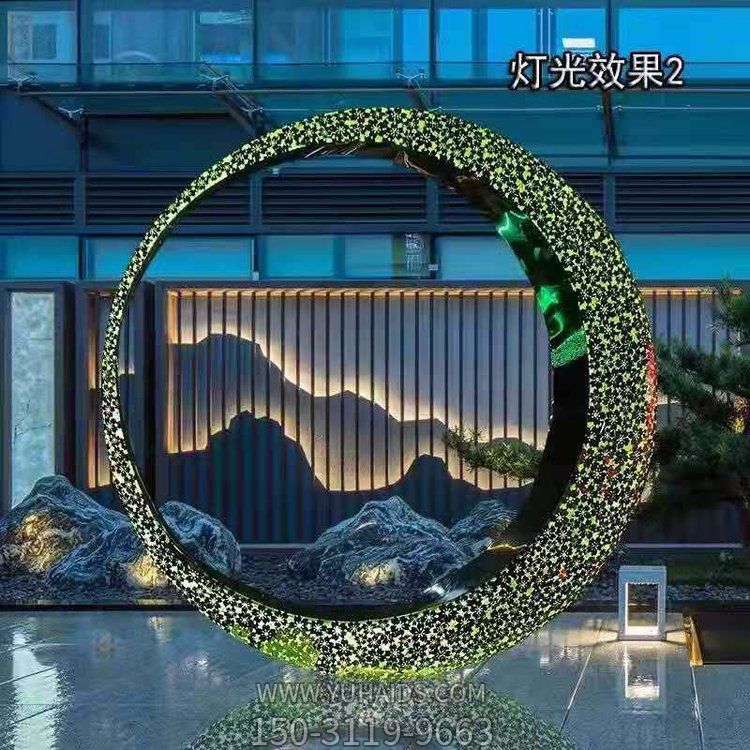 不銹鋼透光圓環(huán)，月亮環(huán)，燈光效果雕塑